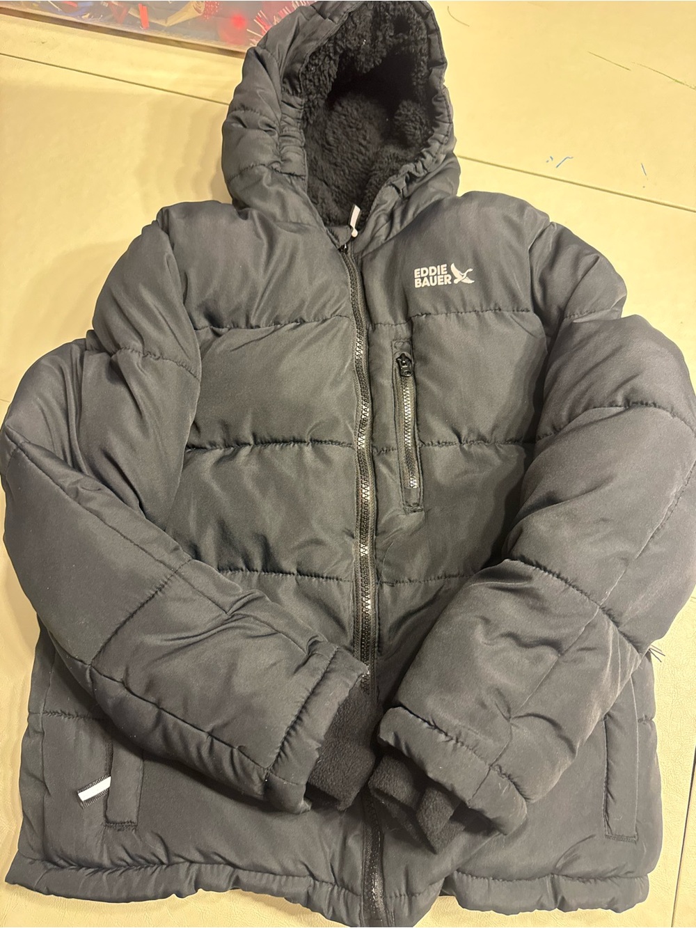 Eddie Bauer Kids Black Quilted Jacket with Sherpa Lining